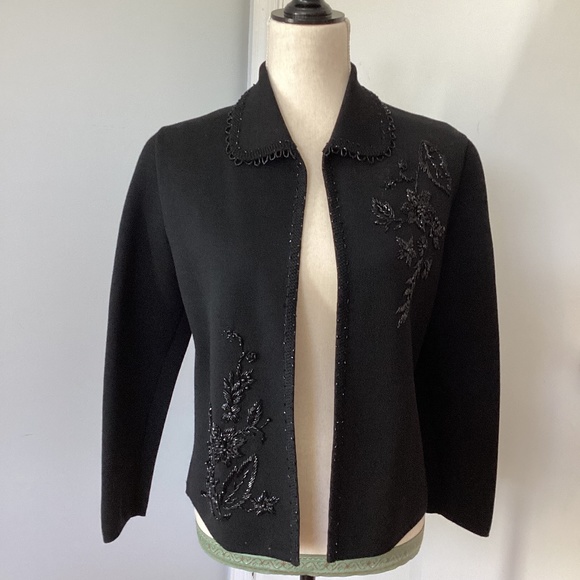 VTG BARBARA LEE PASPORT COLLECTION SIZE 8 KNIT BLACK CARDIGAN BEADDING LUXARY… - Picture 1 of 8